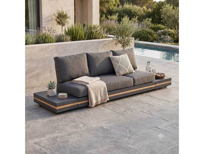 OUTLIV. Triest Gartenloungesofa inkl. Beistelltische Aluminium/Teak/Kunstfaser
