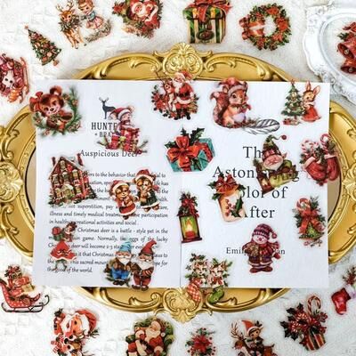 Uplift Picks Christmas Window Stickers Santa Claus Transparent Holiday Decoration Set 50 Pcs