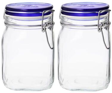 Bormioli Rocco Set of 2 Fido Jars with Blue Lid