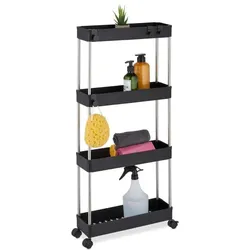 Relaxdays Schwarzer Nischenwagen mit 4 Ebenen Schwarz,Silber