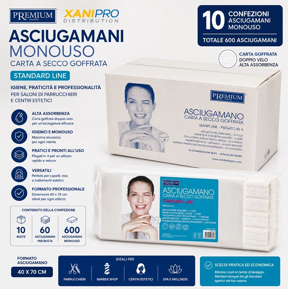 Xanitalia 10 CONFEZIONI ASCIUGAMANI MONOUSO CARTA GOFFRATA estetista e parrucchiere