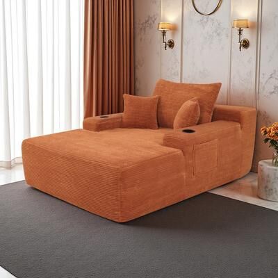 ZWYO HOSIMU "47"" Corduroy Convertible Chaise Lounge Chair with Foam & Spring Cushion, Boneless Sleeper Armchair with Pillows & Wide Armrest"