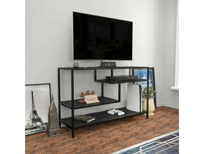Dmora TV-Schrank Vega 120x39x75 cm Schwarz, 3 Böden, 3 Fächer