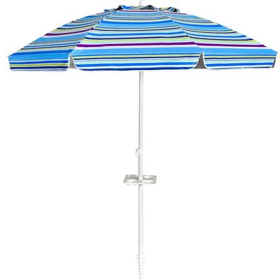 COSTWAY Sonnenschirm Strand 200cm, Getränkehalter & Erdspieß, windfest UPF 50+, 30° knickbar, Blau.