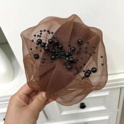 Daily Deals Depot Vintage Mini Top Hat Headband With Pearl Veil Elegant Fascinator Hair Accessory brown