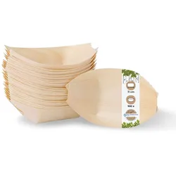 BIOZOYG 100 Stück Snackschalen Einwegschalen Holzschiffchen 110mm, biologisch abbaubar, für Fingerfood, Schalen aus nachhaltiger Forstwirtschaft