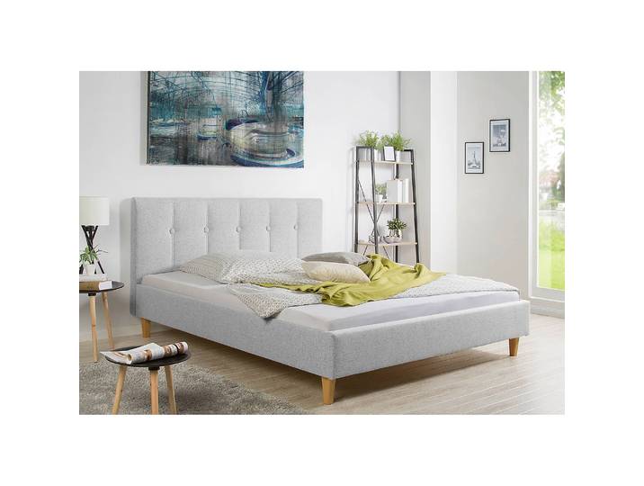 Lit capitonnée Havdrup 180 x 200cm Tissu structuré Gris/Granit