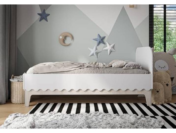 OSONO Folly H Kinderbett 80x160 cm aus Naturholz Montessori Bodenbett mit hohem Kopfteil Rausfallschutz & Lattenrost Modernes Kinderbett