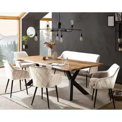 SalesFever »Saira-Freja-Finja« Esszimmergruppe Akazie Samt creme Esstisch 200x100 cm