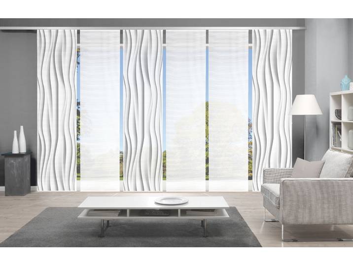 Schiebegardine VISION S WELLO 6er SET Gr. 1, grau, B:60cm H:260cm, Polyester, Gardinen, Schiebegardine, Bambus-Optik, Digital bedruckt