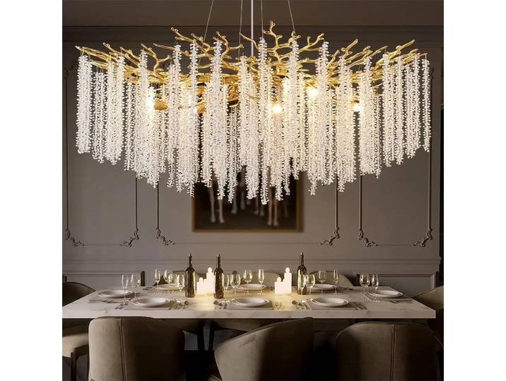 Lustre moderne de luxe en cristal doré pour chambre à coucher, salon, salle à manger, lampes à branches rondes pour la chambre