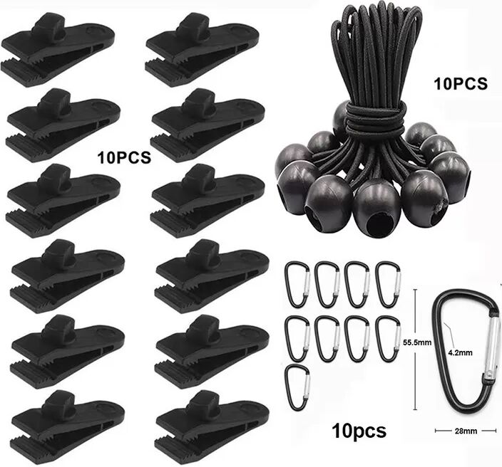 INF Markisenklemmen-Set: 10 Zeltklemmen + 10 elastische Seile + 10 D-Ringe