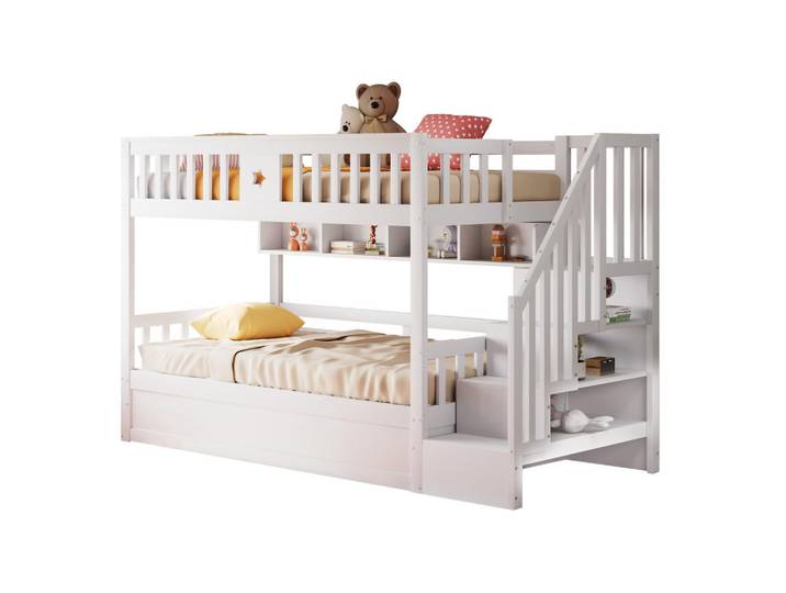 Komhtom Etagenbetten 90 x 200 cm, Holz,hydraulische Basis, Weiß, Mode, 90x200 cm, Babymöbel & Kindermöbel, Kinderzimmer & Jugendzimmer, Stockbetten