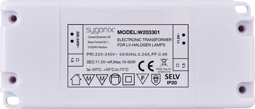 Sygonix SY-6313016 Halogen Transformator 11.5 V/AC 10 - 60W