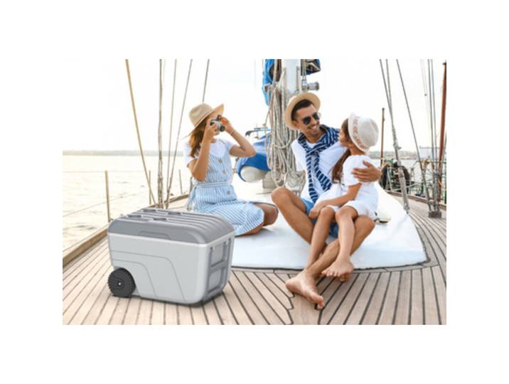 Glacière NOMADE, 52 litres, mobile, curcuma/gris