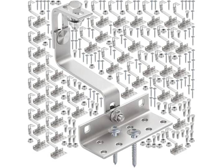 doitBau Montageset Ziegeldachhaken für 10 Solarmodule – 40x Haken, 80x Holzschrauben, 40x Muttern, 40x Sechskantschraube Kopf 17 mm – Sechskantkopf 17, Profilkanal 17.5 mm –