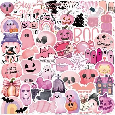 Uplift Picks Fifty Piece Kawaii Pink Halloween Sticker Pack For Cute Spooky Decorating Fifty Piece Kawaii Pink Halloween Sticker Pack For Cute Spooky Decorating