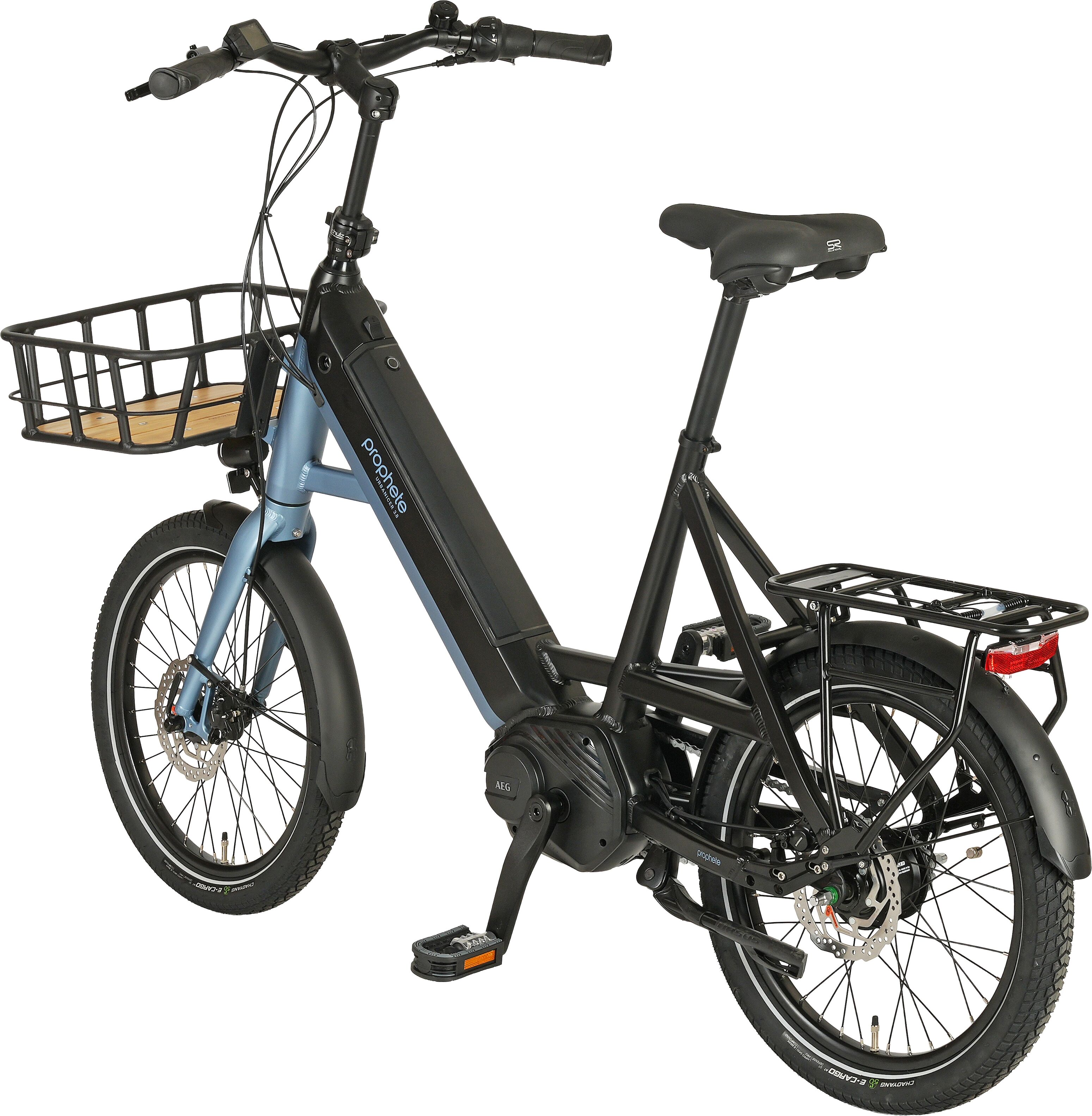 E-Bike PROPHETE "Urbanicer 3.8" Gr. 46, schwarz (weiß, neutral), Elektrofahrräder, 46cm, 20 Zoll (50,80cm), E-Bike