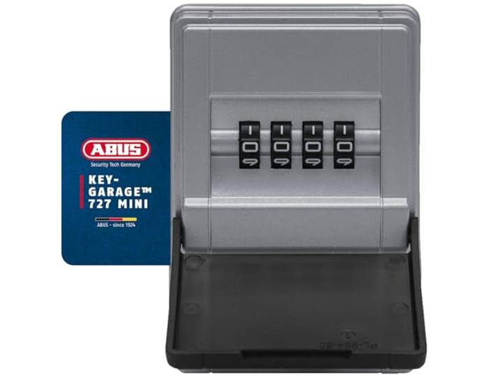 ABUS KeyGarage 727 Mini - Boîte à Clés Murale\, Serrure à Combinaison\, Noir Coffret mural pour 8 clés - Code à 4 chiffres réglable - Boîtier métallique zinc - 84 x 180 x 44 mm\, 740 g