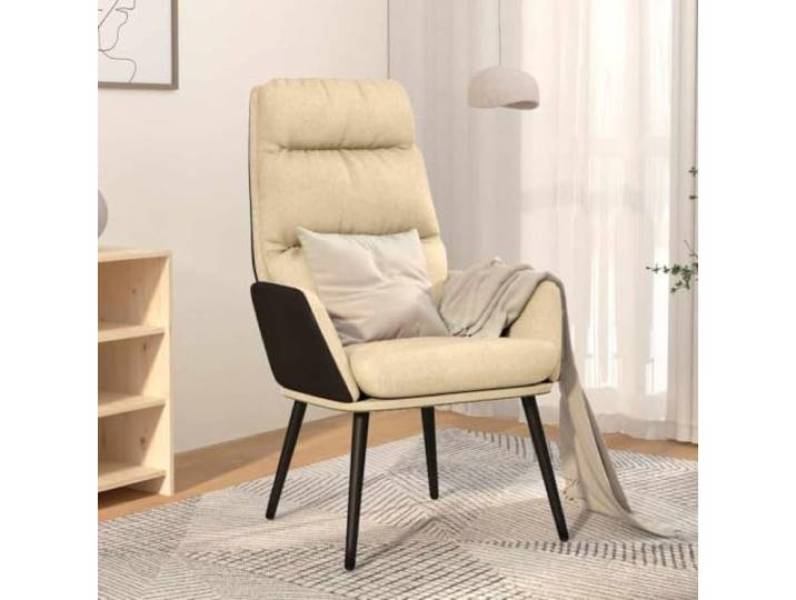 HEFZGDB Relaxsessel Creme Stoff Bezug mit Kunstleder Akzenten Metallgestell Wohnzimmer Sessel Dick Gepolstert für Optimalen Sitzkomfort und Stabilität