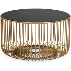 FineBuy, Couchtisch + Beistelltisch, Couchtisch 60cm Sofatisch Metall Glas Wohnzimmertisch Beistelltisch Rund Gold (60 x 35 cm)