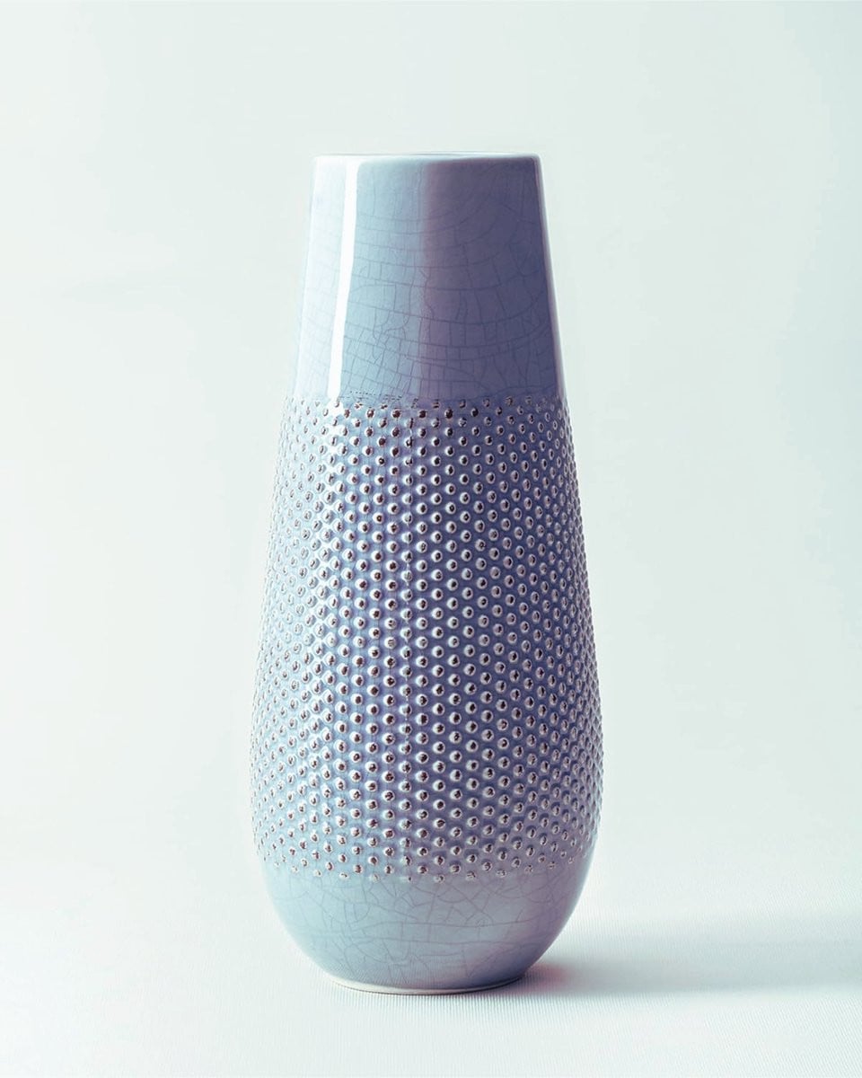 Elegante Blauwe Porseleinen Vaas - Moderne Minimalistische Bloemenvaas - Hoogte: 30 cm