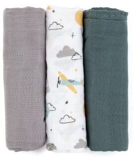 Petite&Mars Moussy fraldas de pano Grey Planes 68 x 68 cm 3 un.. Moussy
