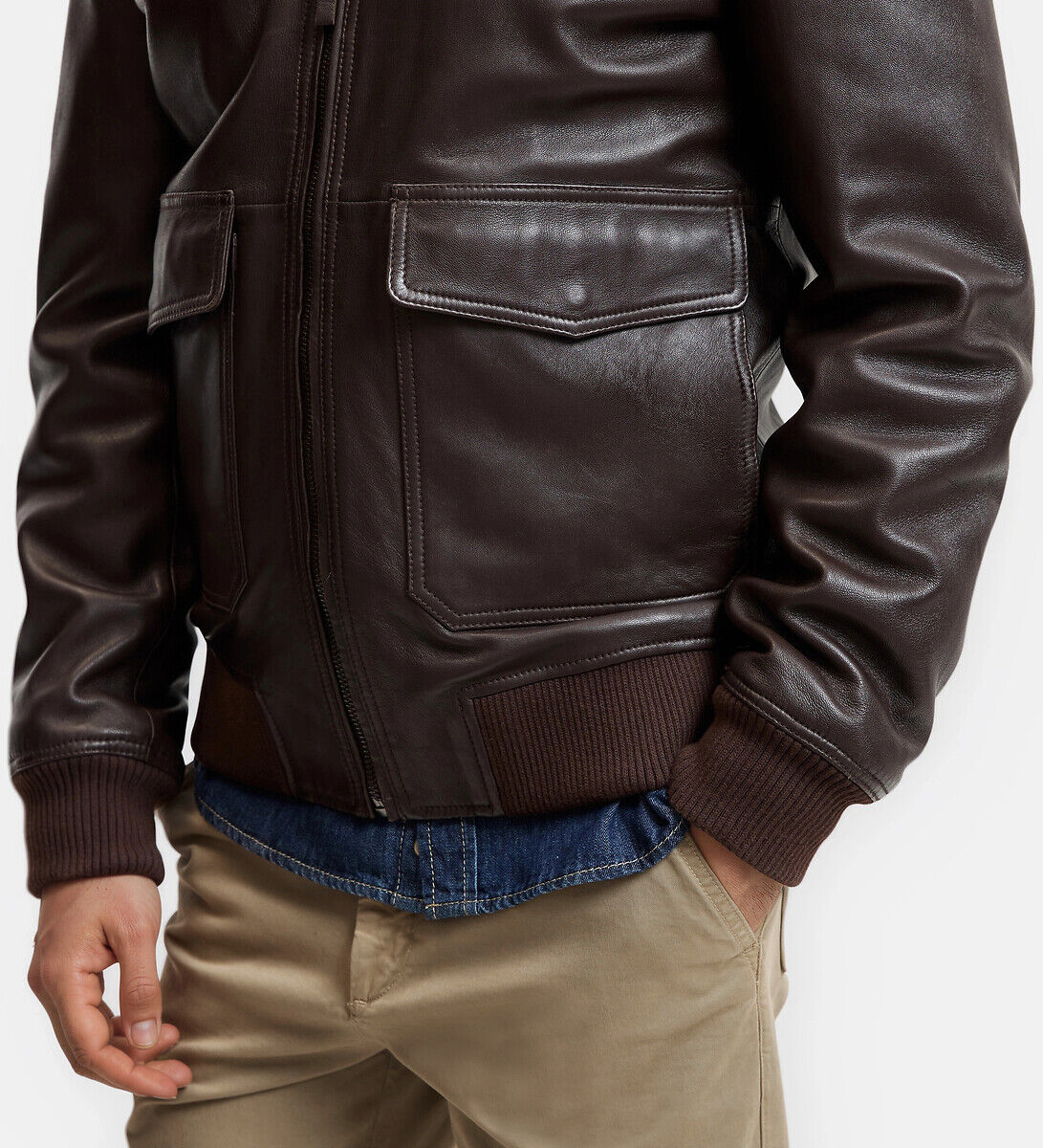LA REDOUTE COLLECTIONS Blouson aviateur en cuir lisse col sherpa