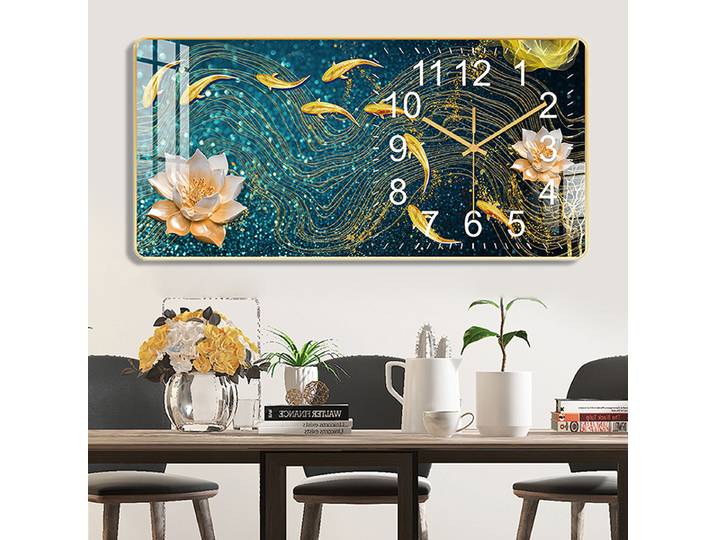 Horloge murale silencieuse de dessin animé chinois créatif, lumière de luxe, salon, peinture décorative, porche, nouveau