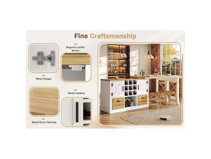 Table îlot extensible 360° avec buffet blanche