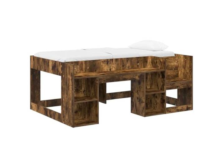 PUGYNBK Kinderbett mit Aufbewahrung, rauchige Eiche, 80 x 160 cm Robustes Holz, integrierte Fächer, modernes Design, einfache Montage, einfache Reinigung