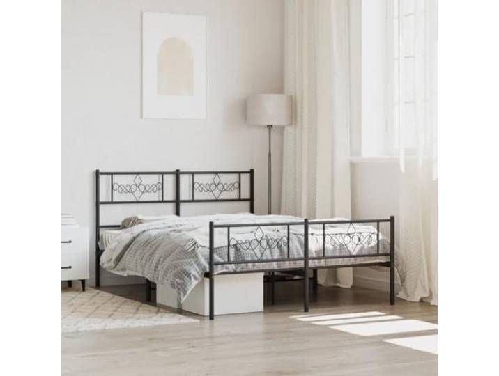 RJPLMFV Bettgestell, Metall, Schwarz, 160 x 200 cm Pulverbeschichteter Stahl, inklusive Lattenrosten, Stauraum unter dem Bett, Kopfteil zur Unterstützung des Rückens