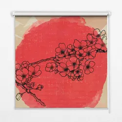 INNENROLLO - Fensterrollo - Rollo - 110x140 cm - Blumen in einem roten Kreis