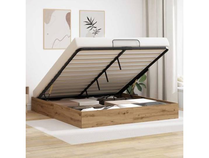 Holzspanplatte Gasliftmechanismus Modernes Design Braun 203 x 180 x 25 cm Ottoman Bettgestell mit Gaslift Stauraum Kunsthandwerk Eiche 193x120x25 cm Boxspringbett Optik Schlafzimmer Möbel