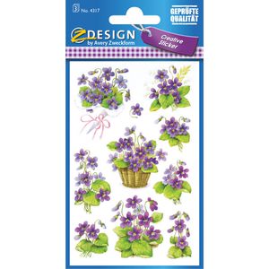 Zweckform Sticker 4317 Z-Design Veilchen, violette Veilchenmotive, bunt, 27 Aufkleber, 27 Stück