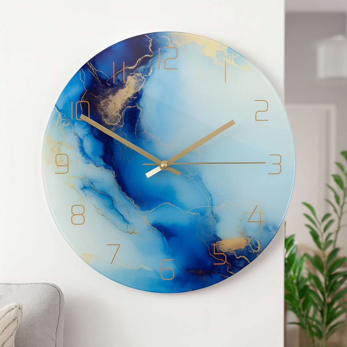 Cave & Garden Wandklok Modern Blauw Goud Zwart - 30 cm
