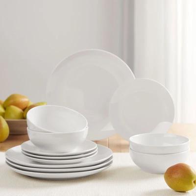 Inspire Select 12 Piece White Stoneware Dinnerware Set Elegant Plates & Bowls, Microwave & Dishwasher Safe Tableware For 4 12 Piece White Stoneware Dinnerware Set Elegant Plates & Bowls, Microwave & Dishwasher Safe Tableware For 4