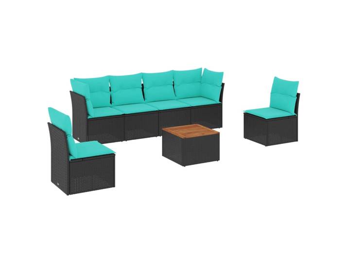 Vidaxl 7 Piece Garden Sofa Set With Cushions Black Poly Rattan