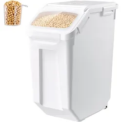 VEVOR Reisbehälter 20 L Tierfutterbehälter aus PP-Kunststoff Stapelbar für Getreide, Reis (14 kg), Müsli und Mehl (10 kg), Luftdichter Deckel, Doppelter Dichtungsring, Sichtfenster und Messbecher