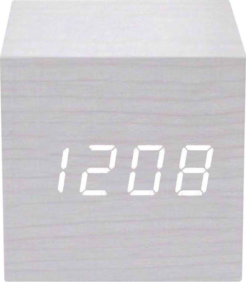 Premium Commerce Luxe Digitale Wekker in Lichtgrijs met Houtlook