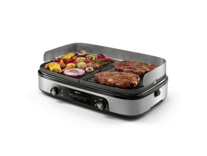 Philips Tischgrill 5000, Schwarz, 5 Temperaturstufen Antihaftbeschichtet, spülmaschinengeeignet, wendbare Platten, 2 Heizzonen, 2400 W (HD6222/95)