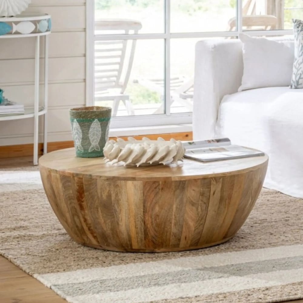 Hellin Table basse ronde en manguier Marron 89x32x89cm