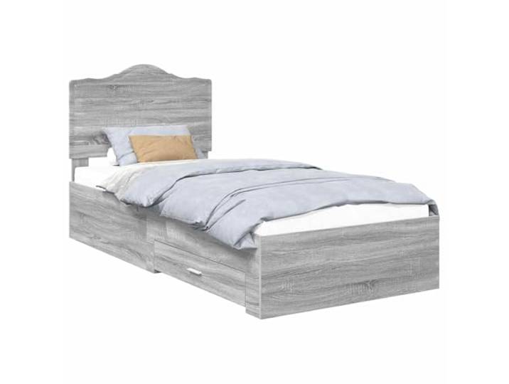 HMDNGOUT Bettrahmen Graues Sonoma 100 x 200 cm Holzwerkstoff mit Schubladen und Kopfteil