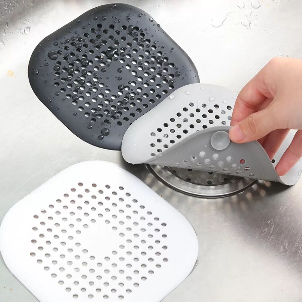 INF 10er-Pack Silikon Abfluss Sieb Haar Catcher, Spülbecken Sieb für Küche und Bad Weiß