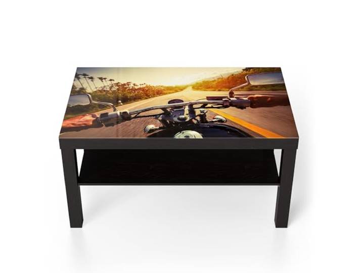 DEQORI Glastisch schwarz groß 90x50 cm Motiv Abenteuer auf zwei Rädern ausgefallener Beistelltisch aus Glas Hochglanz Couchtisch fürs Wohnzimmer moderner Couch Tisch mit Design