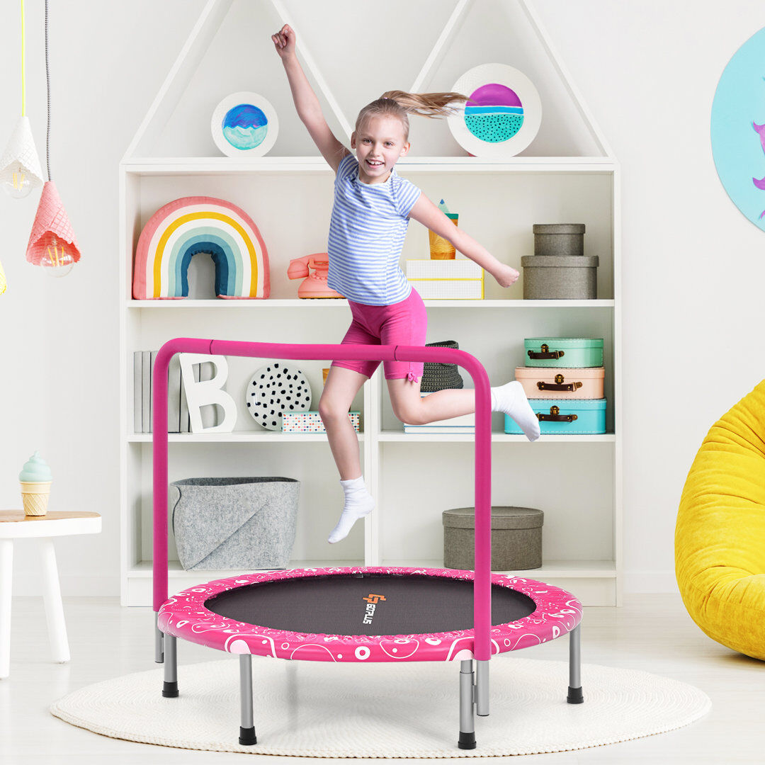 Wang Freeport Park 92cm Round Kid / Toddler Trampoline with Handlebar Black 81cm H X 92cm W X 92cm D
