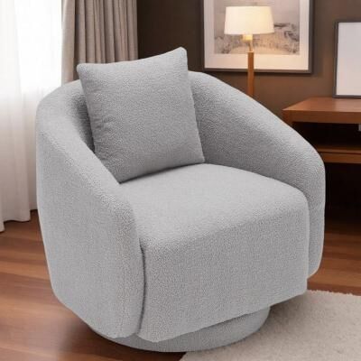 "24.6"" Fabric Swivel Barrel Accent Chair with Back Pillow and 360° Swivel and Solid Wood Frame"