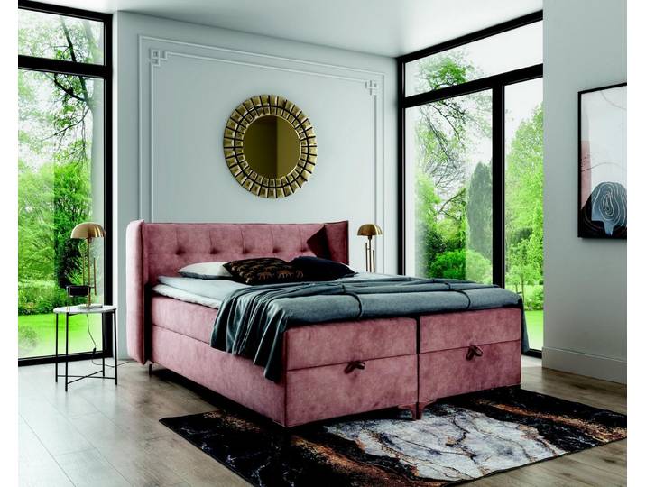 JVmoebel Boxspringbett Elegantes Boxspringbett in zartem Rosa mit Stauraum (1-St)