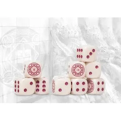 Conquest Sorcerer Kings Logo on Ivory Marbled Dice with Magenta Pips- 24 per pack
