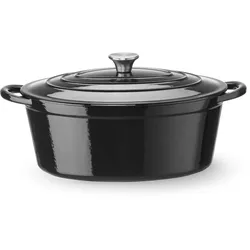 HENDI Emaillierter Gusseisentopf, 6,88L, Schwarz, 405x255x(H)134mm